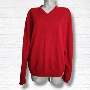 Black Brown 1826 Red 2 Ply Cashmere V Neck Sweater Size L Mens